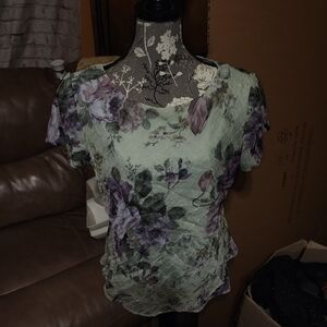 Jessica Howard Green and Purple Floral Blouse